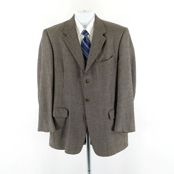 Hart Schaffner Marx Parisian Tweed Wool Houndstooth Black Tan Sport‎ Coat 42L - Picture 6 of 16